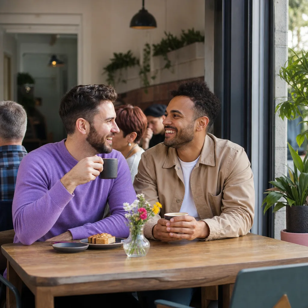 Two men walking through Nottingham Arboretum on a daytime date