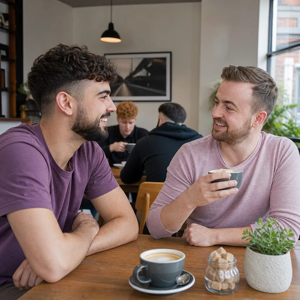 A same-sex couple enjoying a relaxed walk at Clumber Park near Worksop