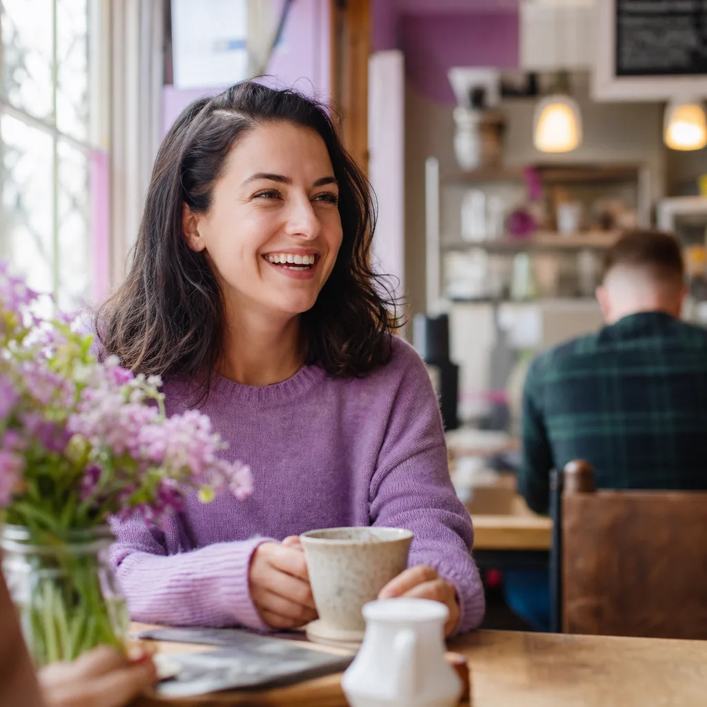 Two local singles talking over coffee in Nottinghamshire